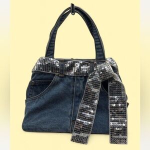 Denim Tote Bag with Silver Sequin Accents